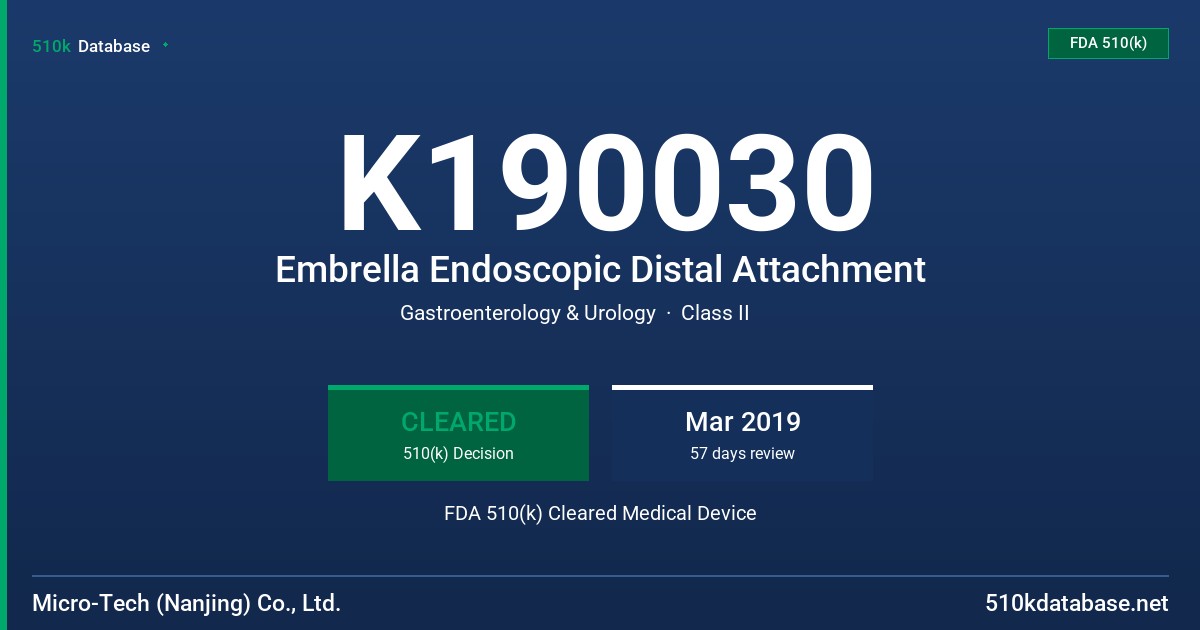 K190030 Embrella Endoscopic Distal Attachment FDA 510(k) Cleared Medical Device