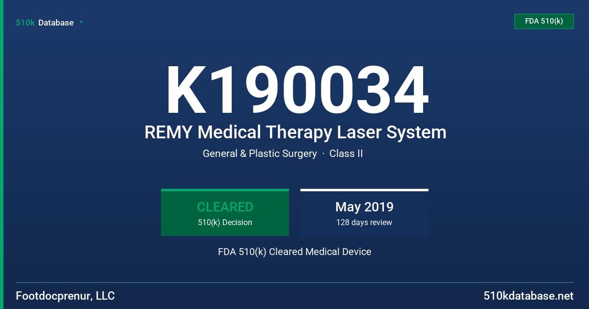 K190034 REMY Medical Therapy Laser System FDA 510(k) Cleared Medical Device