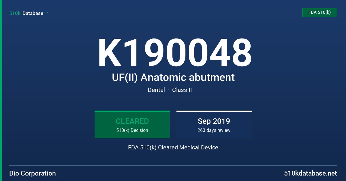 K190048 UF(II) Anatomic abutment FDA 510(k) Cleared Medical Device