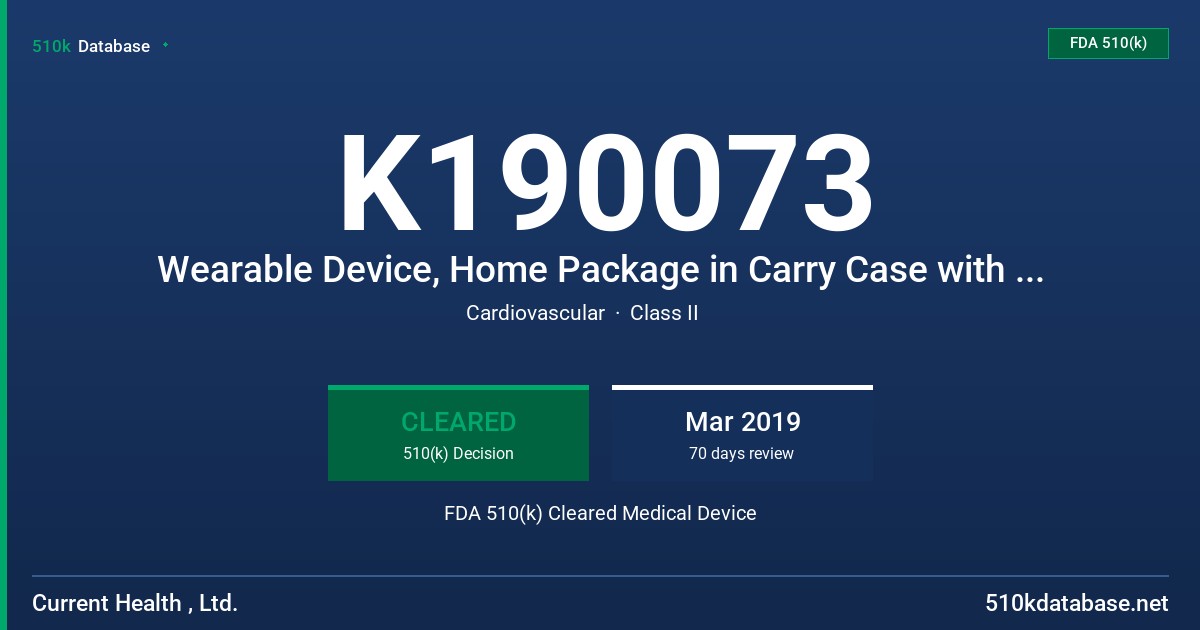 K190073 Wearable Device, Home Package in Carry Case with Homehub, Home Package in Carry Case without Homehub FDA 510(k) Cleared Medical Device