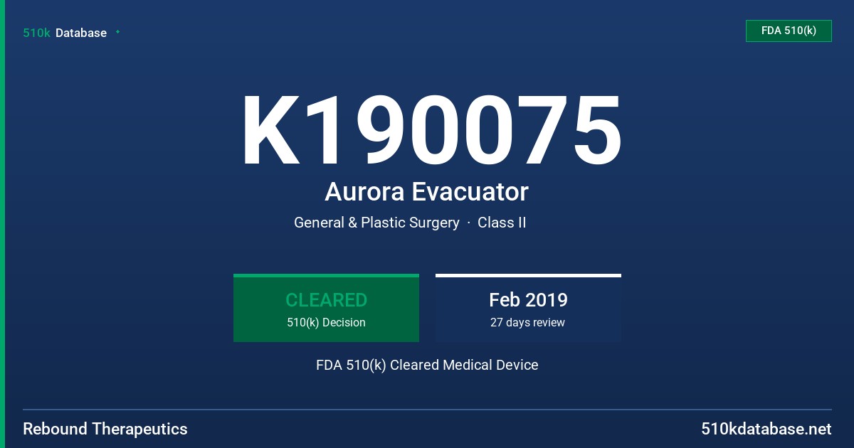 K190075 Aurora Evacuator FDA 510(k) Cleared Medical Device