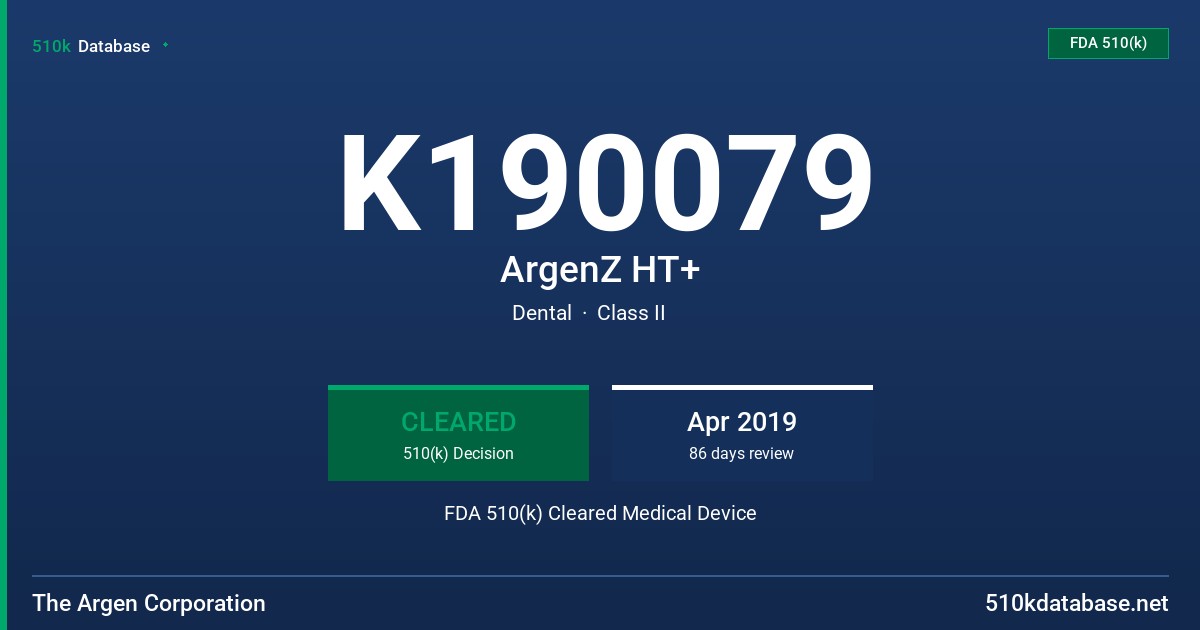 K190079 ArgenZ HT+ FDA 510(k) Cleared Medical Device