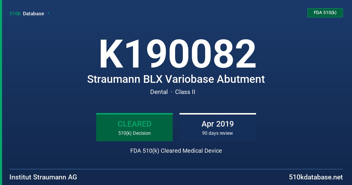 K190082 Straumann BLX Variobase Abutment FDA 510(k) Cleared Medical Device