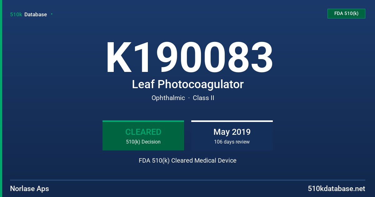 K190083 Leaf Photocoagulator FDA 510(k) Cleared Medical Device