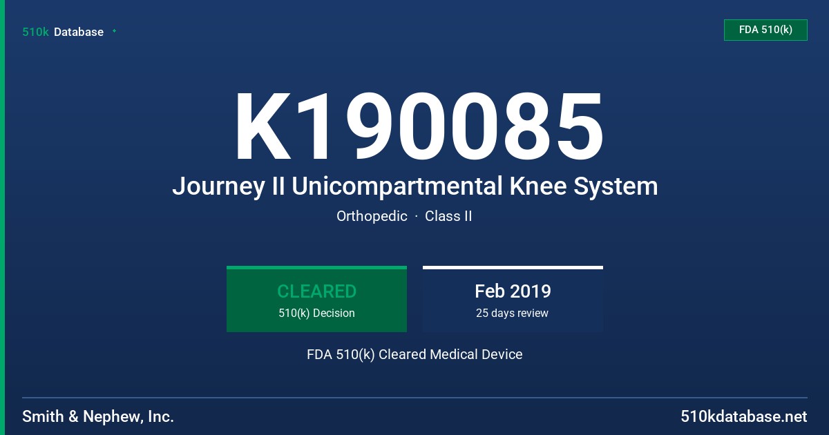 K190085 Journey II Unicompartmental Knee System FDA 510(k) Cleared Medical Device