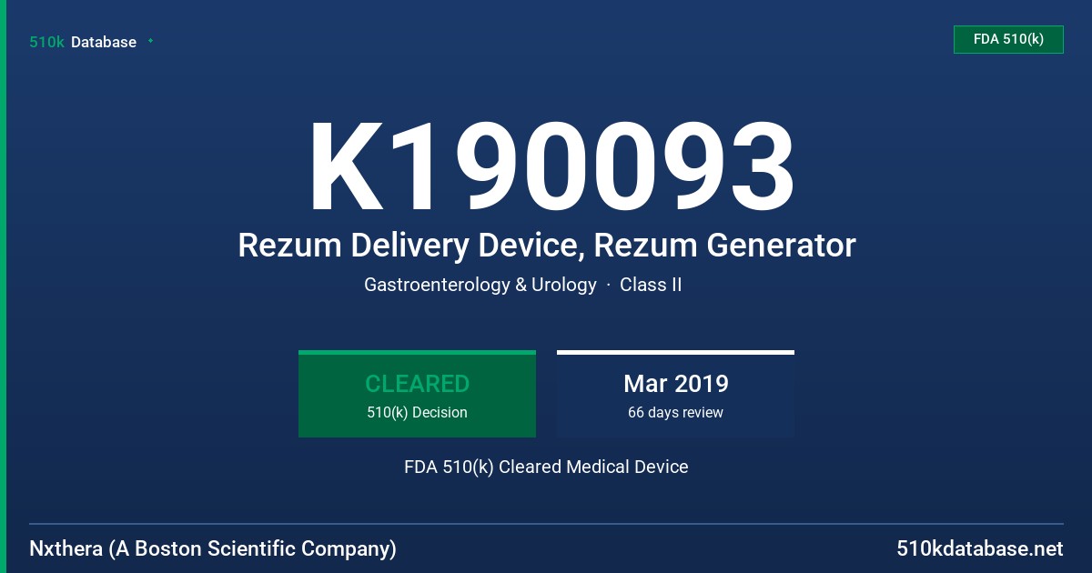 K190093 Rezum Delivery Device, Rezum Generator FDA 510(k) Cleared Medical Device