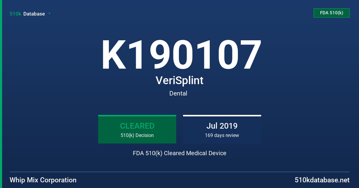 K190107 VeriSplint FDA 510(k) Cleared Medical Device