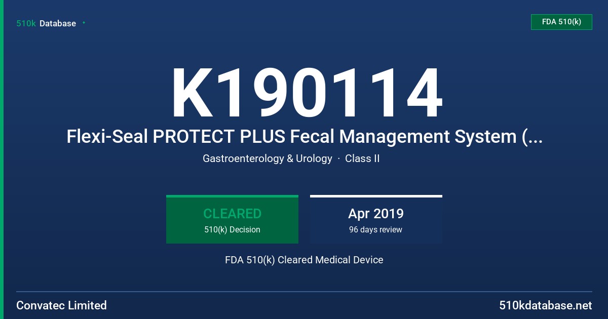K190114 Flexi-Seal PROTECT PLUS Fecal Management System (with ENFit Connector) FDA 510(k) Cleared Medical Device