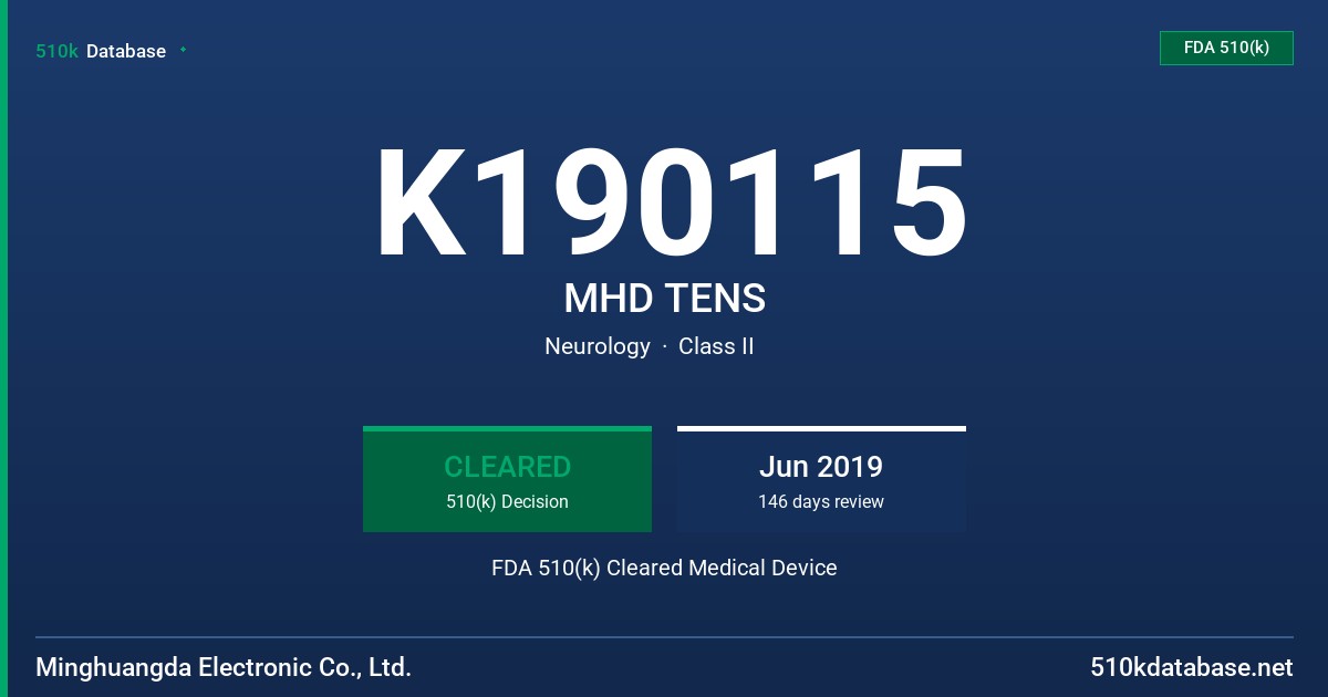 K190115 MHD TENS FDA 510(k) Cleared Medical Device