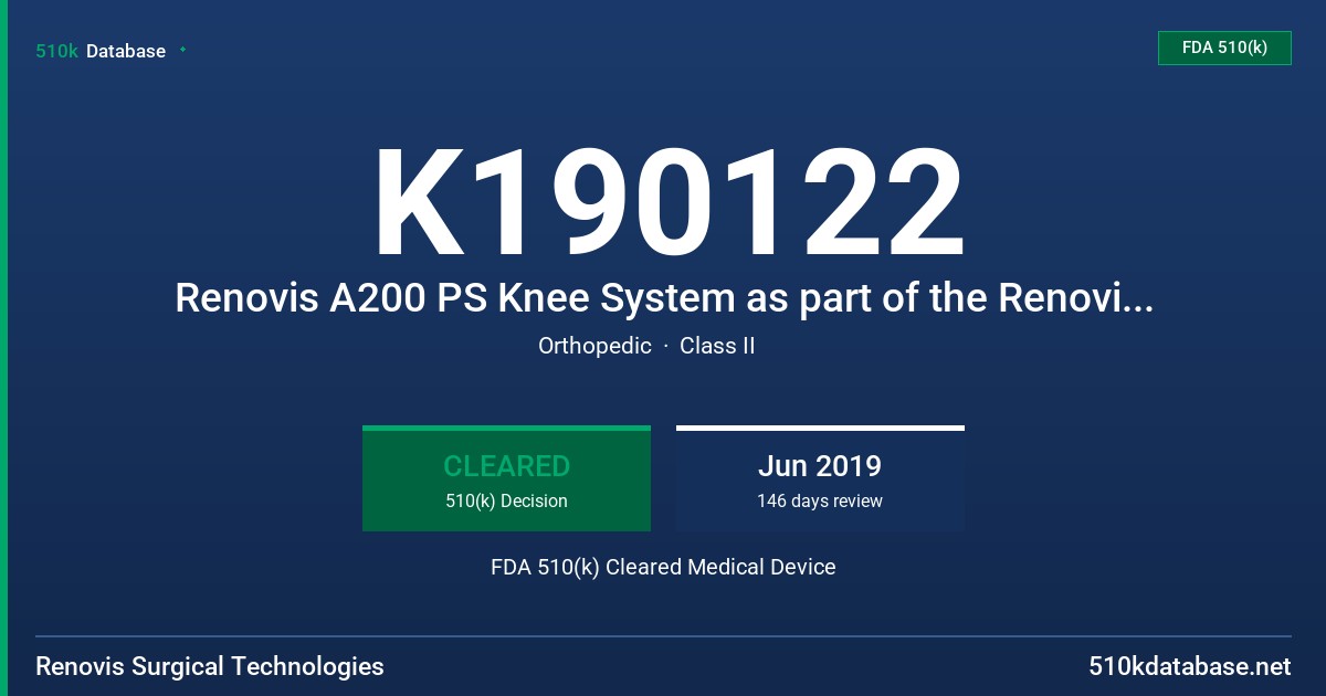 K190122 Renovis A200 PS Knee System as part of the Renovis A200 Knee System FDA 510(k) Cleared Medical Device