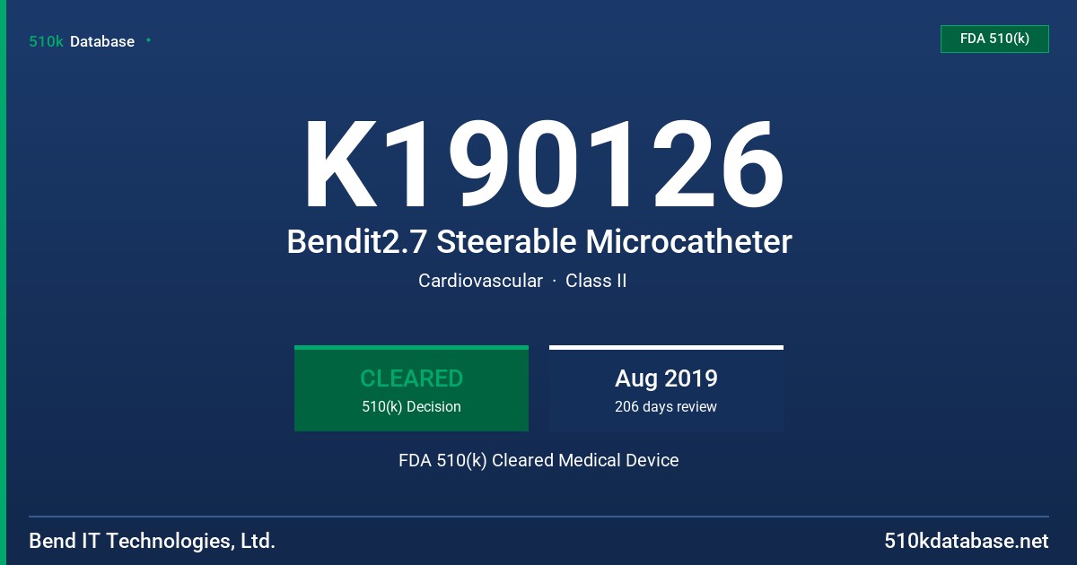 K190126 Bendit2.7 Steerable Microcatheter FDA 510(k) Cleared Medical Device