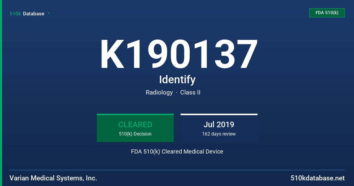 K190137 Identify FDA 510(k) Cleared Medical Device