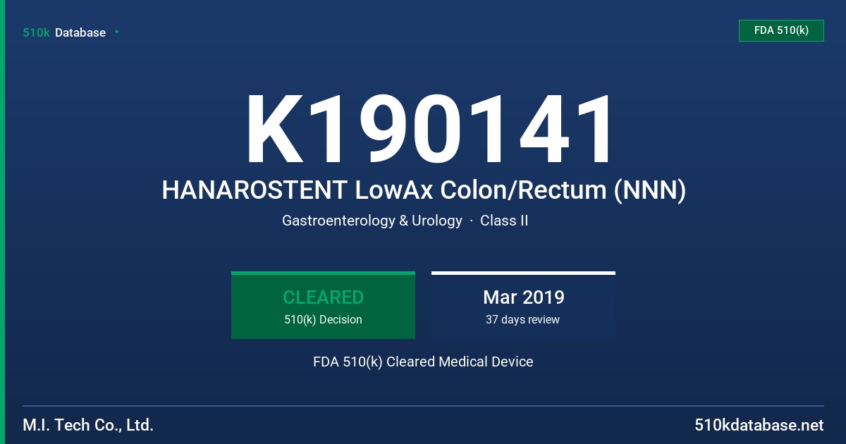 K190141 HANAROSTENT LowAx Colon/Rectum (NNN) FDA 510(k) Cleared Medical Device