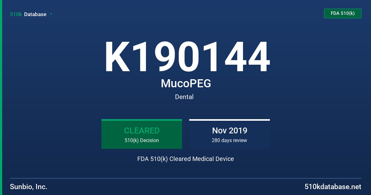 K190144 MucoPEG FDA 510(k) Cleared Medical Device