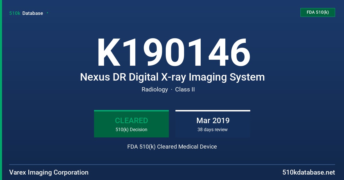 K190146 Nexus DR Digital X-ray Imaging System FDA 510(k) Cleared Medical Device