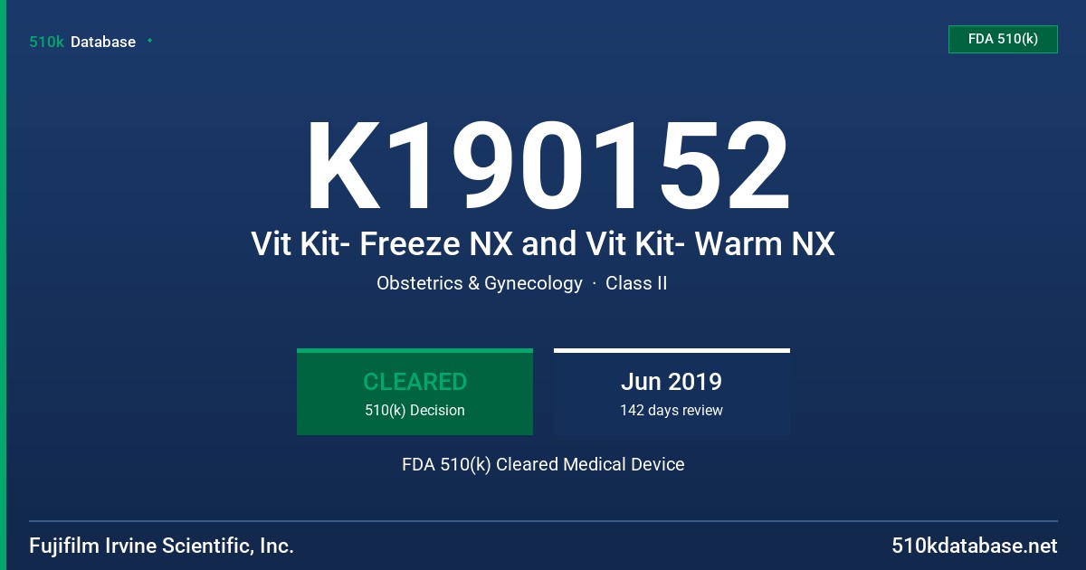 K190152 Vit Kit- Freeze NX and Vit Kit- Warm NX FDA 510(k) Cleared Medical Device