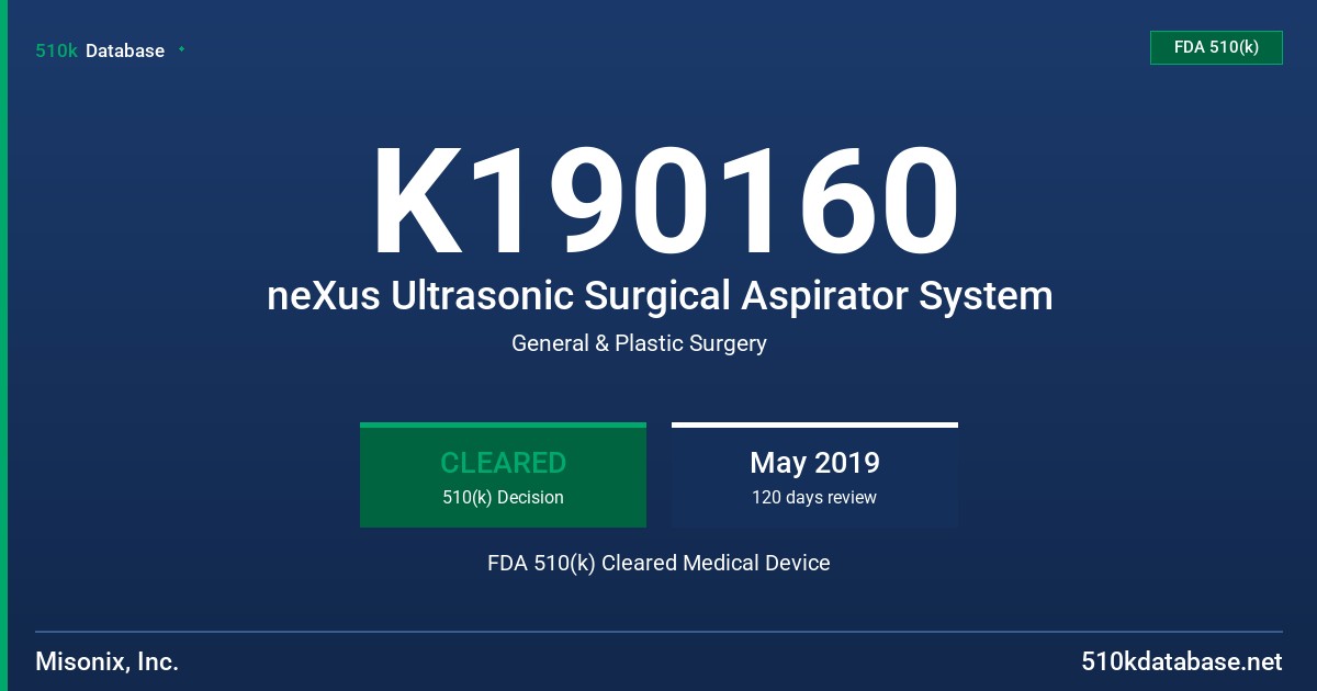 K190160 neXus Ultrasonic Surgical Aspirator System FDA 510(k) Cleared Medical Device