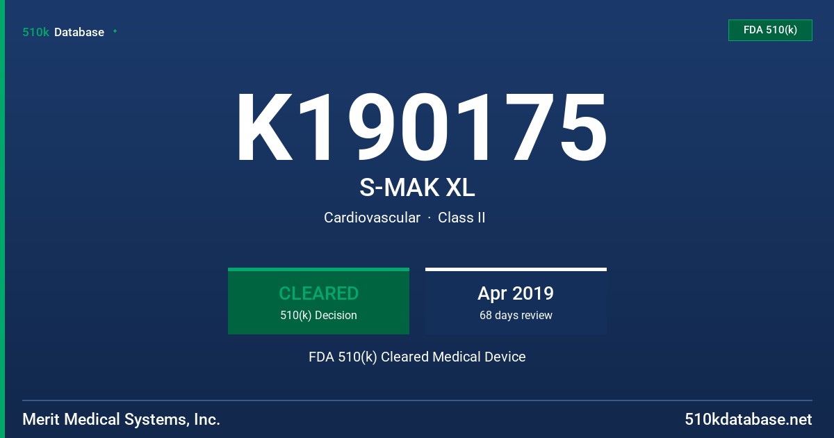 K190175 S-MAK XL FDA 510(k) Cleared Medical Device