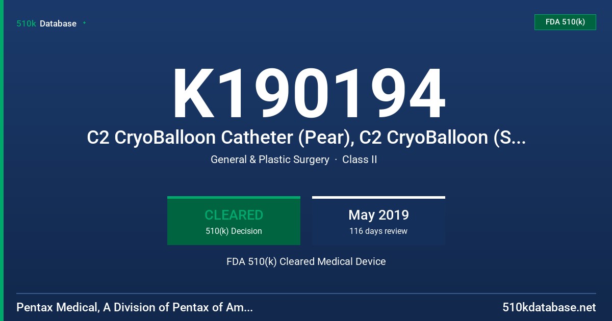 K190194 C2 CryoBalloon Catheter (Pear), C2 CryoBalloon (Standard), C2 CryoBalloon Controller, C2 CryoBalloon Foot Pedal, C2 CryoBalloon Cartridge FDA 510(k) Cleared Medical Device