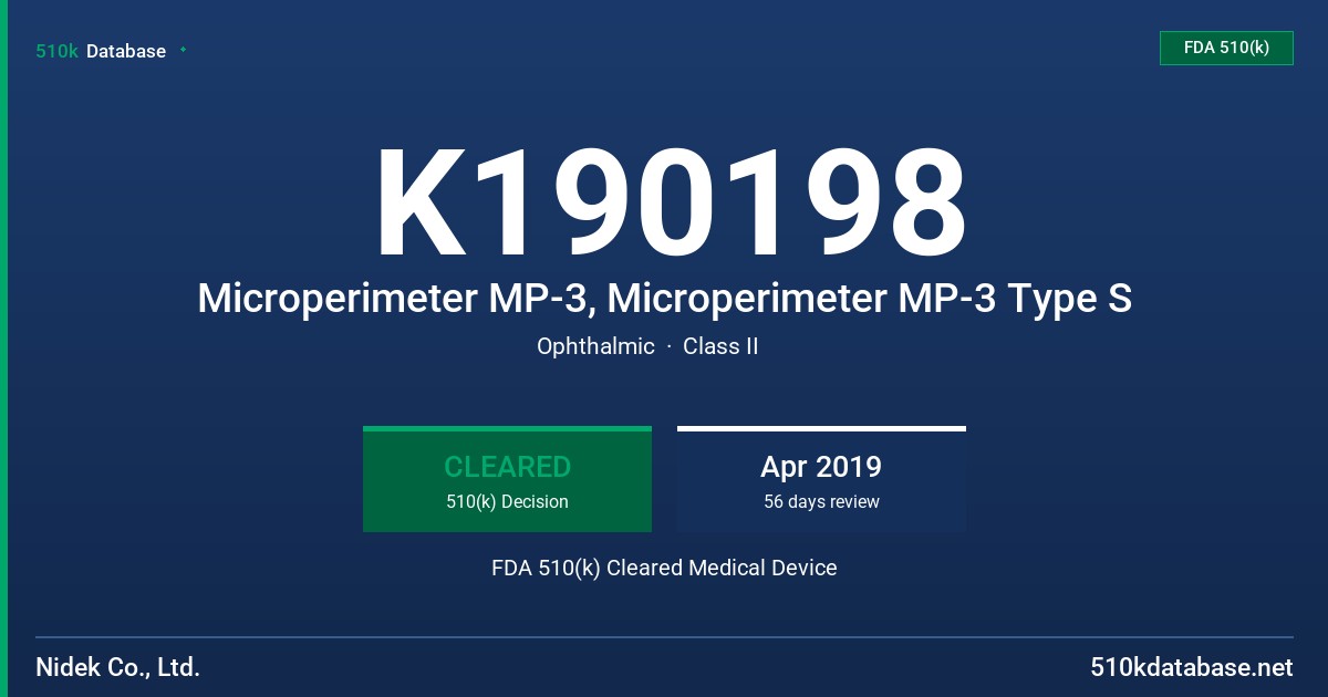 K190198 Microperimeter MP-3, Microperimeter MP-3 Type S FDA 510(k) Cleared Medical Device