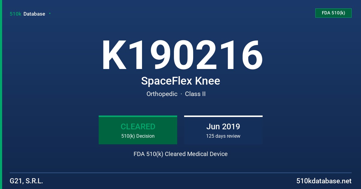 K190216 SpaceFlex Knee FDA 510(k) Cleared Medical Device