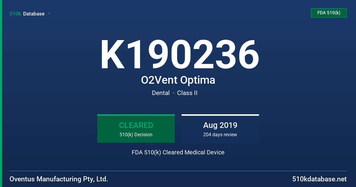 K190236 O2Vent Optima FDA 510(k) Cleared Medical Device