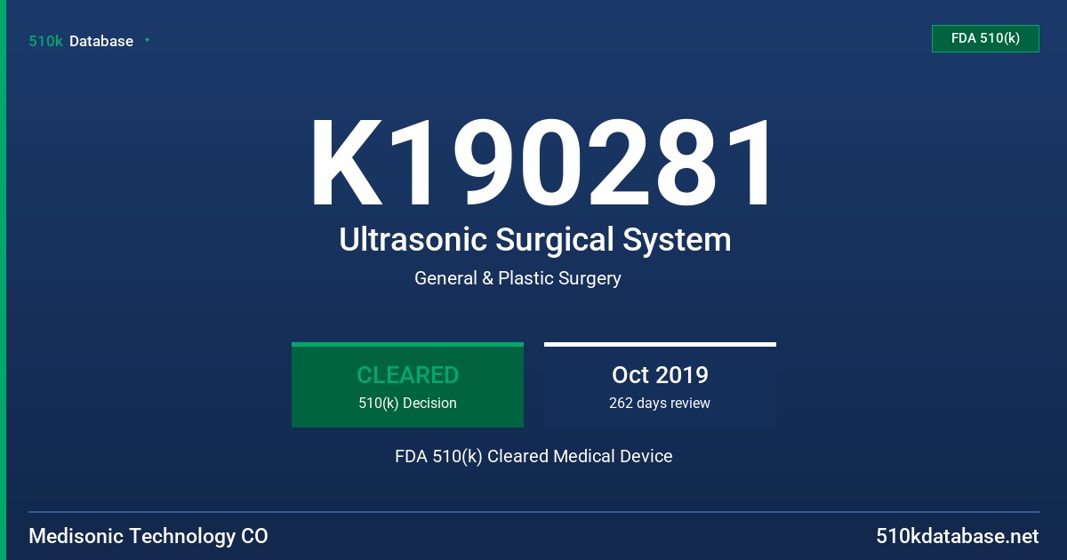 K190281 Ultrasonic Surgical System FDA 510(k) Cleared Medical Device