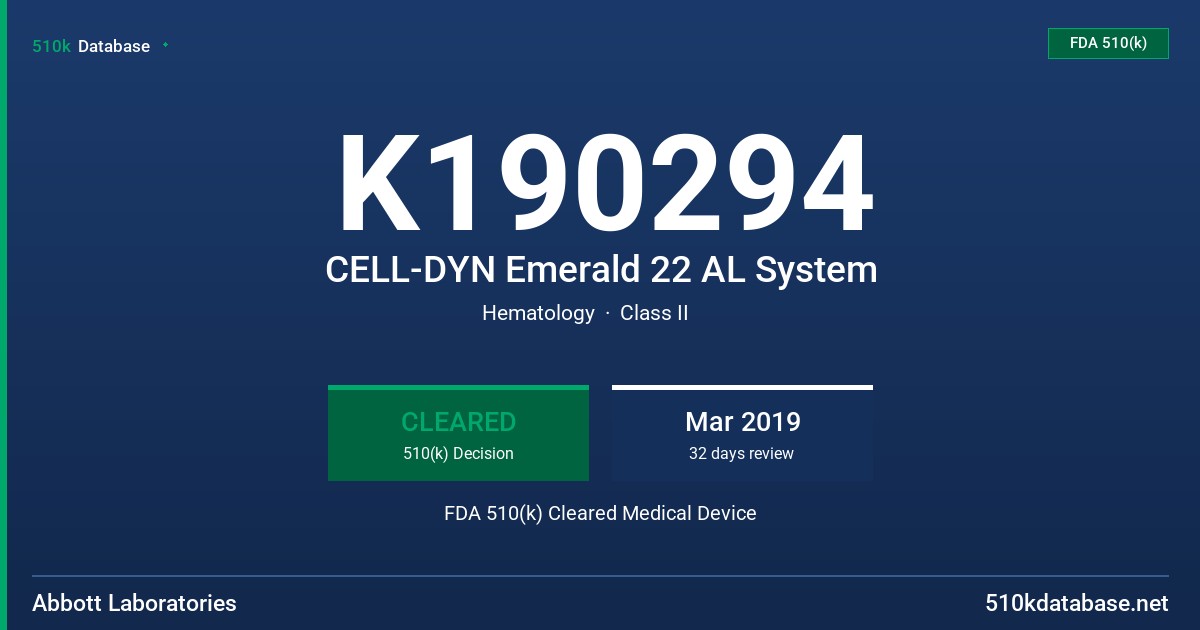 K190294 CELL-DYN Emerald 22 AL System FDA 510(k) Cleared Medical Device
