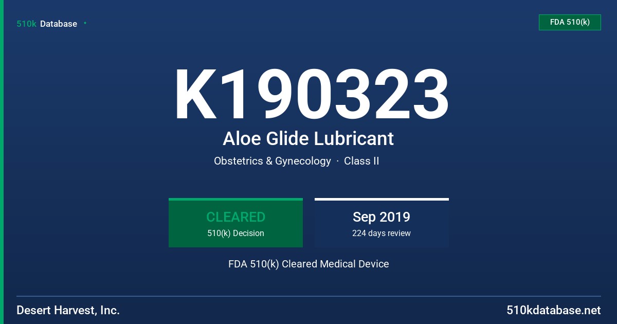 K190323 Aloe Glide Lubricant FDA 510(k) Cleared Medical Device