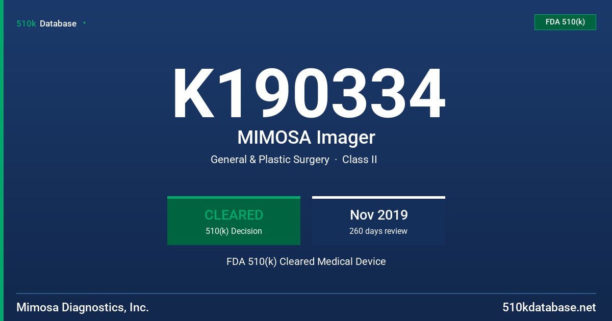 K190334 MIMOSA Imager FDA 510(k) Cleared Medical Device