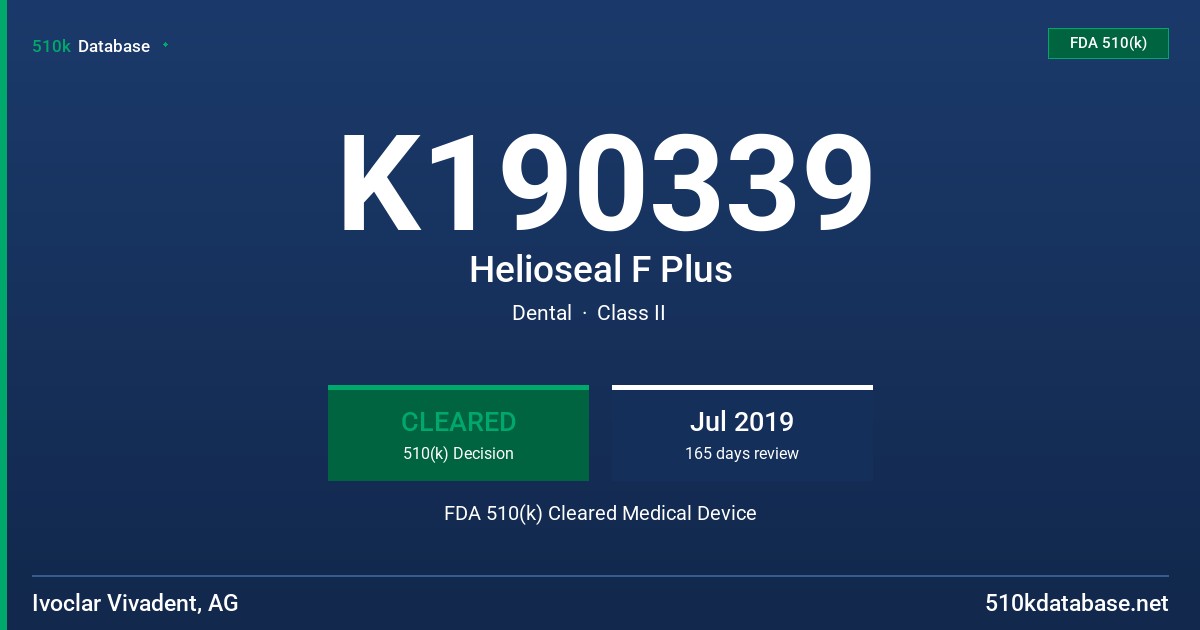 K190339 Helioseal F Plus FDA 510(k) Cleared Medical Device