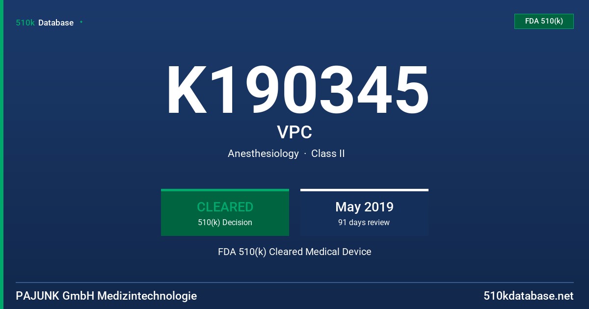 K190345 VPC FDA 510(k) Cleared Medical Device