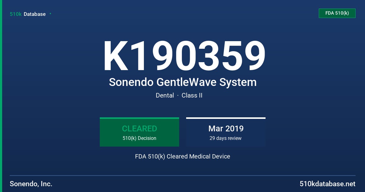 K190359 Sonendo GentleWave System FDA 510(k) Cleared Medical Device