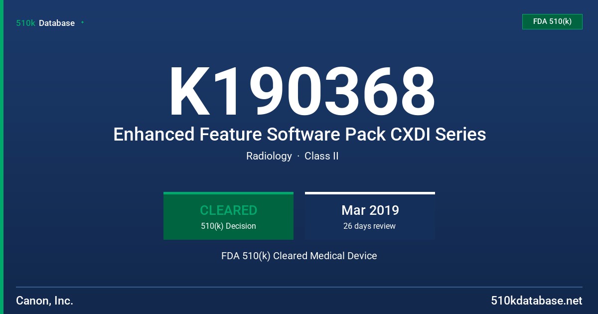 K190368 Enhanced Feature Software Pack CXDI Series FDA 510(k) Cleared Medical Device