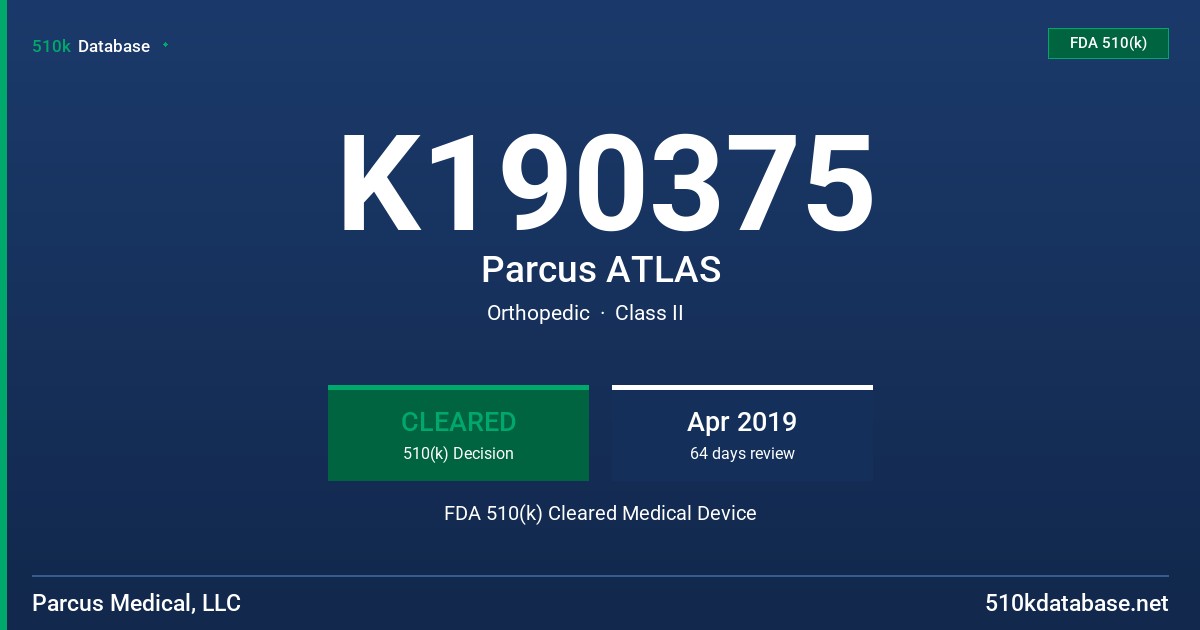 K190375 Parcus ATLAS FDA 510(k) Cleared Medical Device