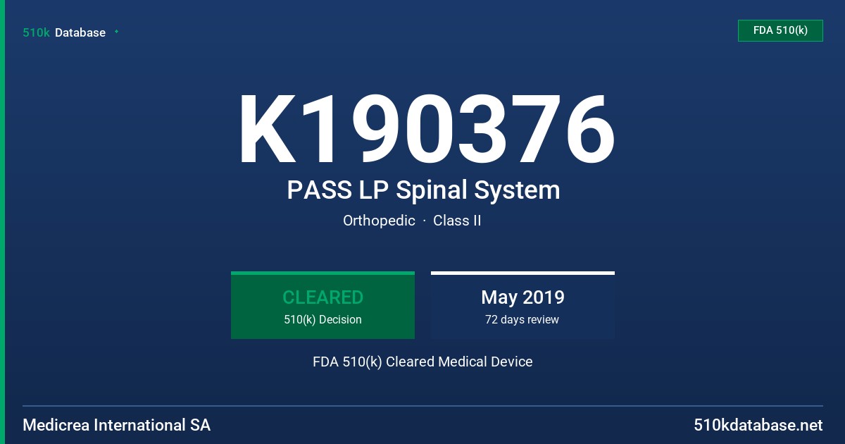 K190376 PASS LP Spinal System FDA 510(k) Cleared Medical Device