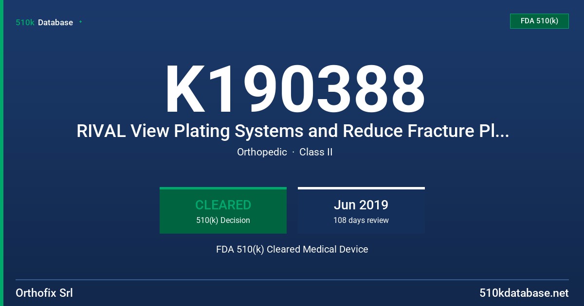 K190388 RIVAL View Plating Systems and Reduce Fracture Plating Systems FDA 510(k) Cleared Medical Device