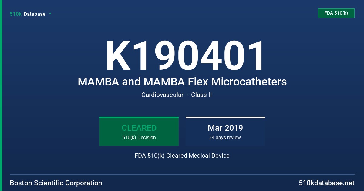 K190401 MAMBA and MAMBA Flex Microcatheters FDA 510(k) Cleared Medical Device