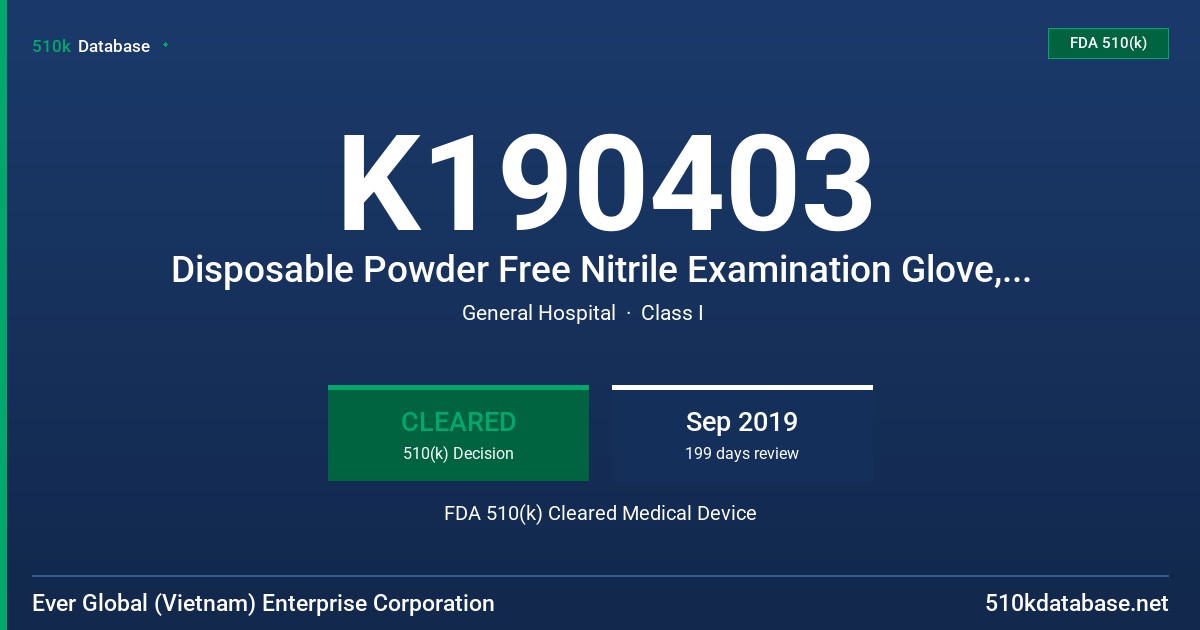 K190403 Disposable Powder Free Nitrile Examination Glove, White, Tested for Use With Chemotherapy Drugs, Disposable Powder Free Nitrile Examination Glove, Blue, Tested for Use With Chemotherapy Drugs FDA 510(k) Cleared Medical Device