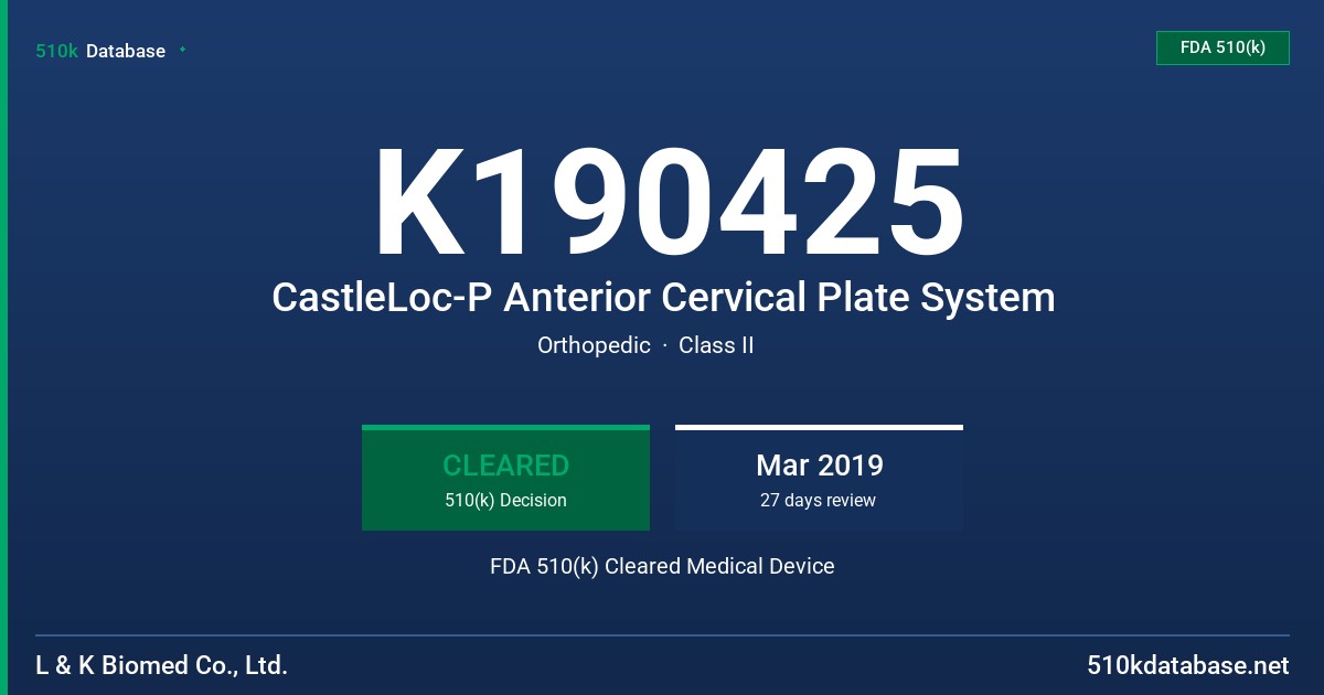 K190425 CastleLoc-P Anterior Cervical Plate System FDA 510(k) Cleared Medical Device