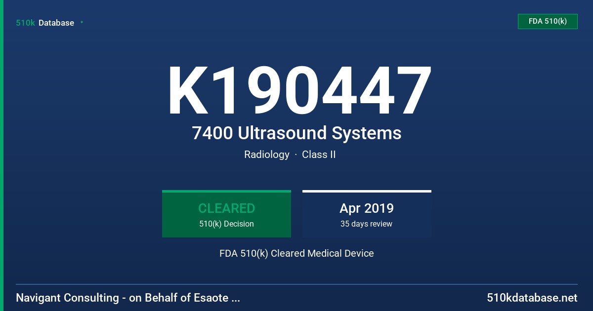 K190447 7400 Ultrasound Systems FDA 510(k) Cleared Medical Device