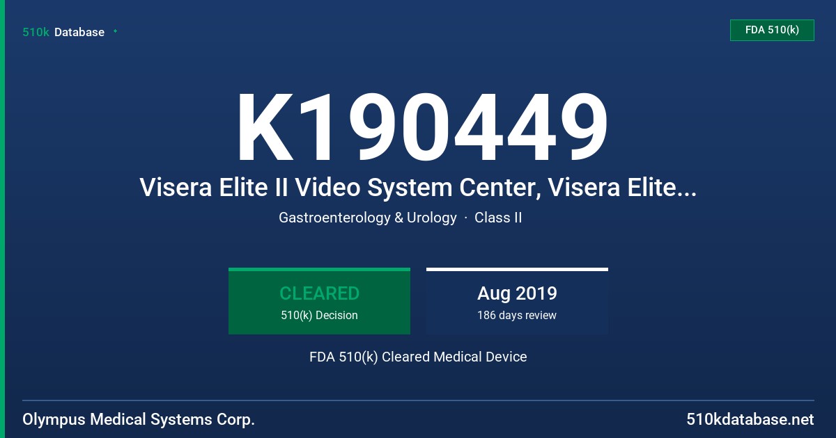 K190449 Visera Elite II Video System Center, Visera Elite II HD 3CMOS Autoclavable Camera Head, Visera Elite II 3CMOS Camera Head FDA 510(k) Cleared Medical Device