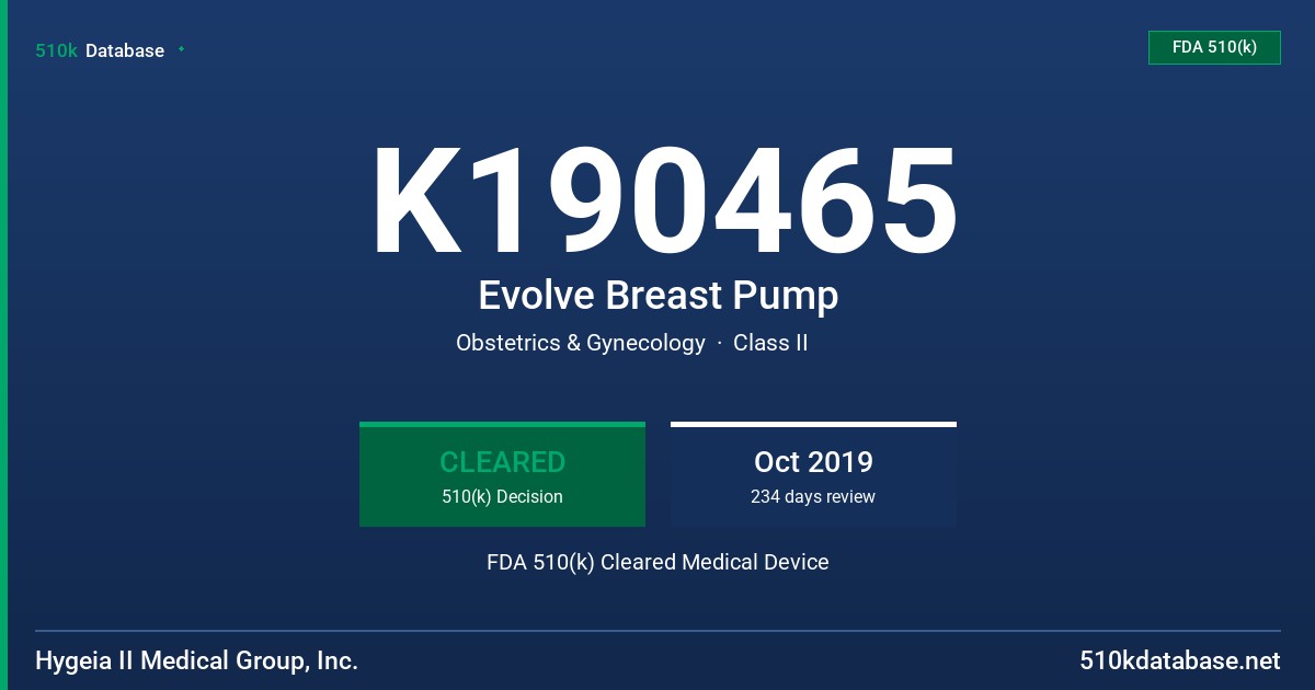 K190465 Evolve Breast Pump FDA 510(k) Cleared Medical Device