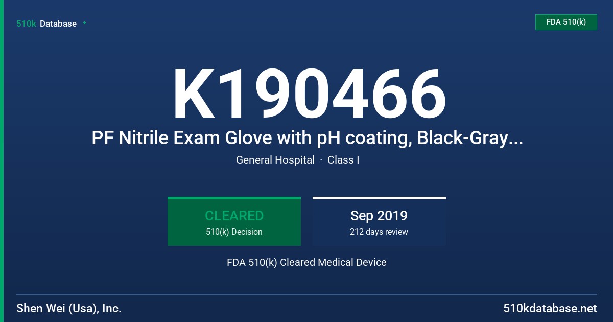 K190466 PF Nitrile Exam Glove with pH coating, Black-Gray & White-Black Colors, Tested for Use with chemotheraphy drugs and Fentanyl Citrate FDA 510(k) Cleared Medical Device