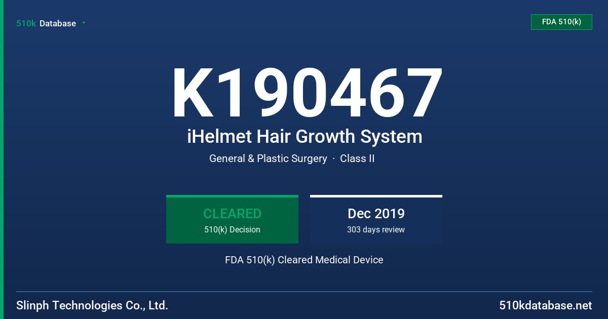 K190467 iHelmet Hair Growth System FDA 510(k) Cleared Medical Device