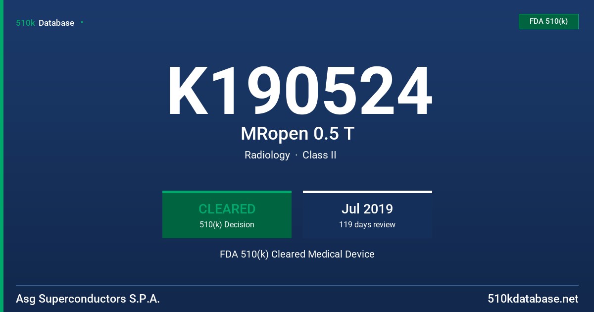 K190524 MRopen 0.5 T FDA 510(k) Cleared Medical Device