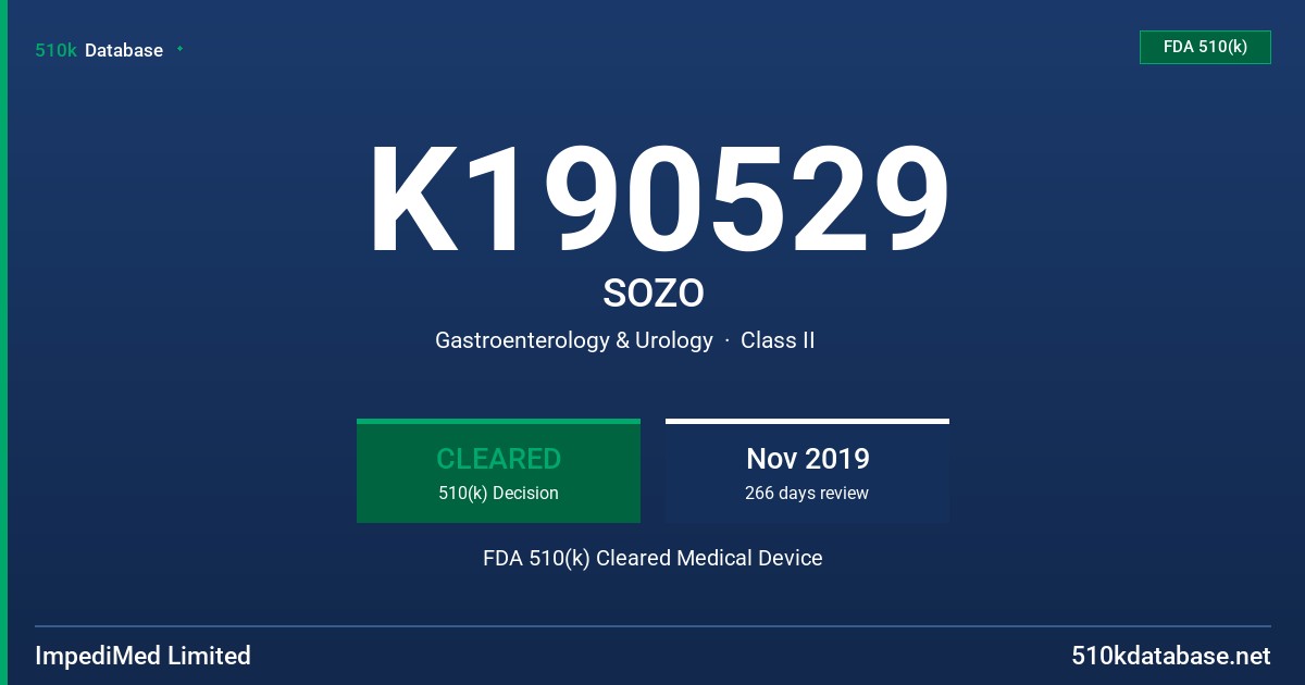 K190529 SOZO FDA 510(k) Cleared Medical Device