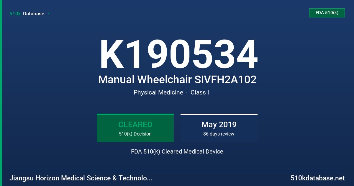 K190534 Manual Wheelchair SIVFH2A102 FDA 510(k) Cleared Medical Device