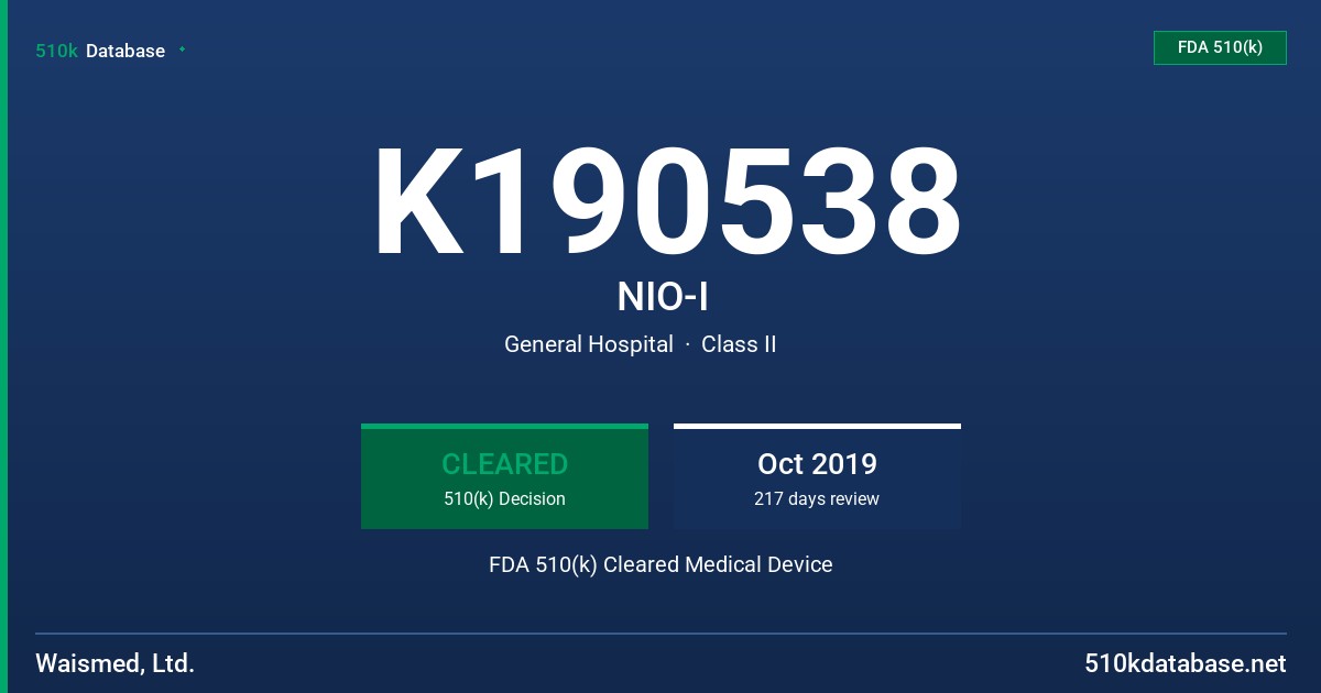 K190538 NIO-I FDA 510(k) Cleared Medical Device