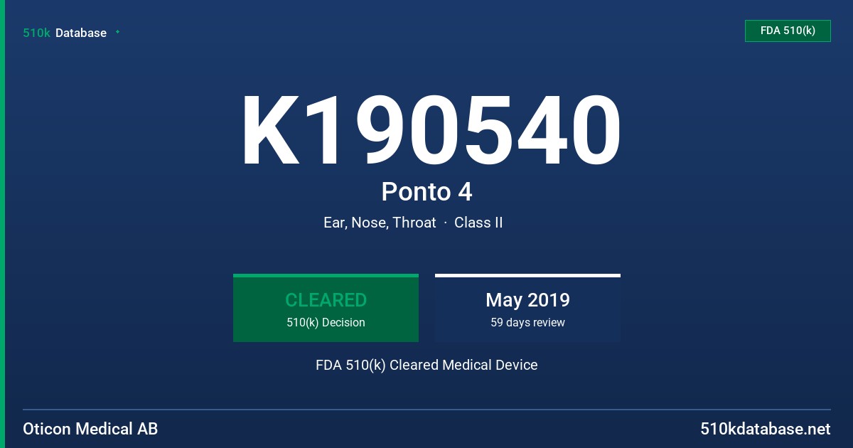 K190540 Ponto 4 FDA 510(k) Cleared Medical Device